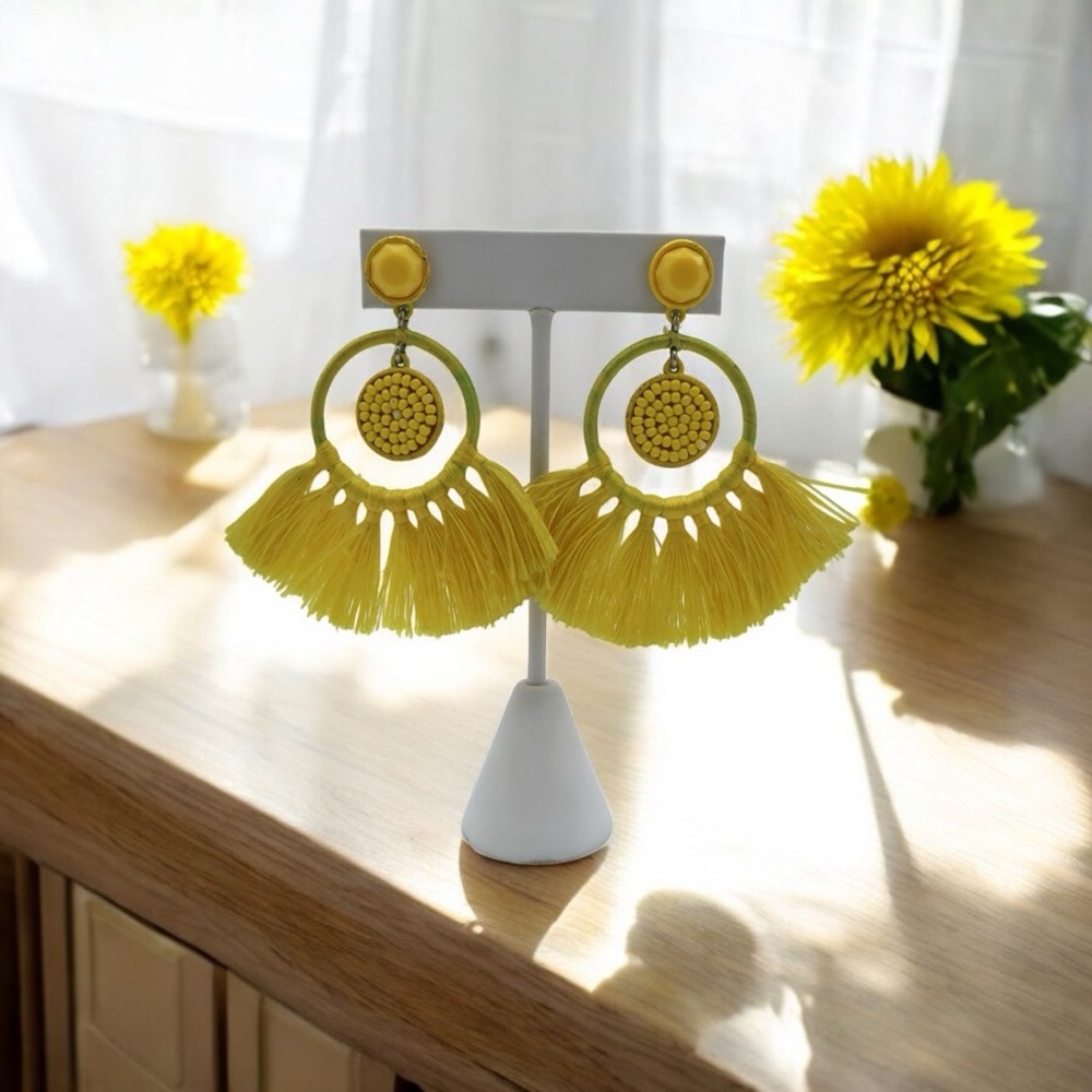 Yellow Tassel Hoop Earrings
